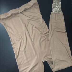 Elegant Tan Lace-Trimmed Women's romper